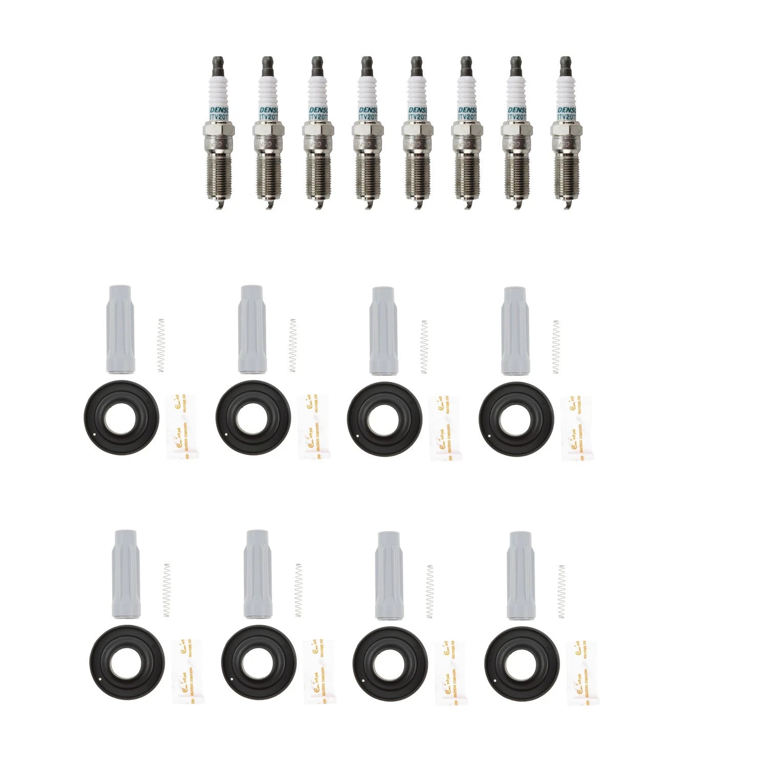 Denso 8 Iridium TT Plugs & NGK Ignition Coil Boots Kit for F-150 Mustang (2011–2021)