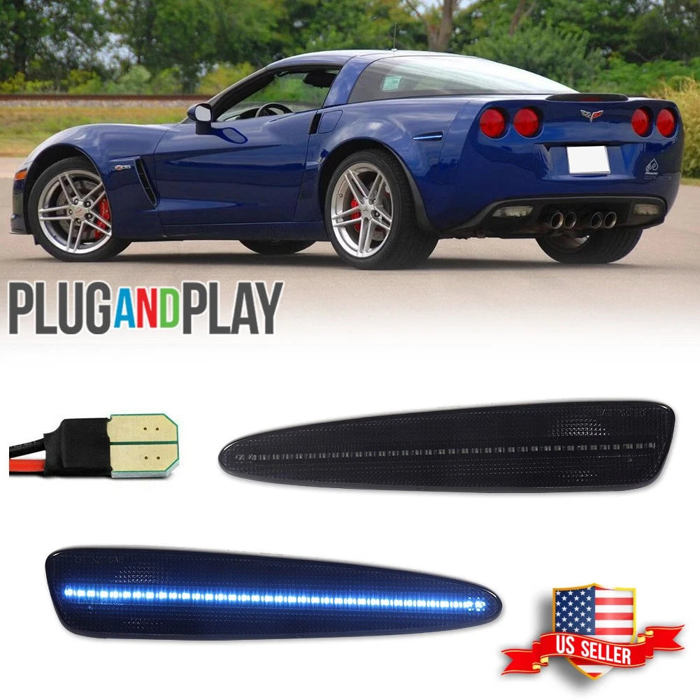Smoked Ice Blue LED Rear Bumper Side Marker Lights for Chevy Corvette C6 (2005–2013)