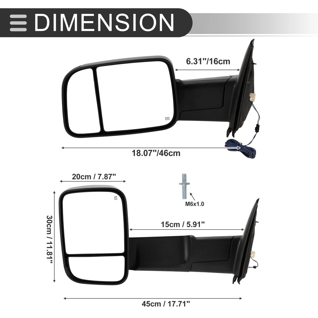 Tow Mirrors for Dodge Ram 1500 (2002–2008) with Turn Signal Light, Black