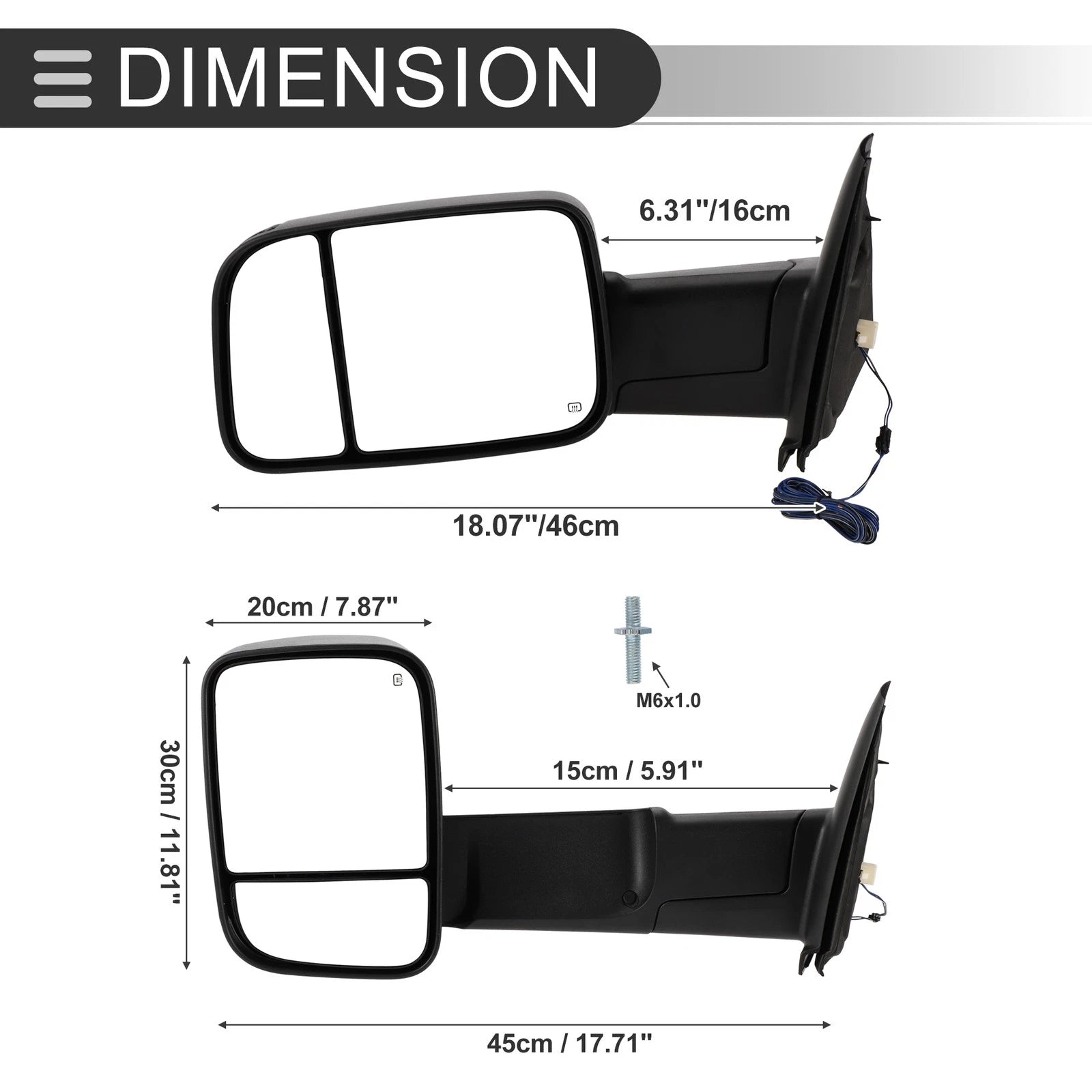 Tow Mirrors for Dodge Ram 1500 (2002–2008) with Turn Signal Light, Black