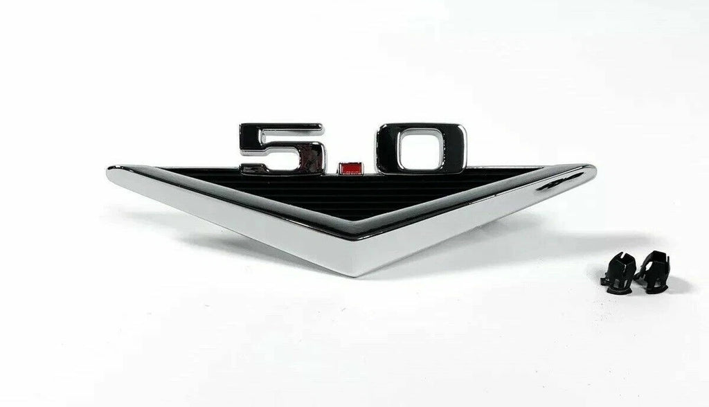 Fender Emblems with Clips for 1964–1966 Ford Mustang 5.0 V8 Chrome