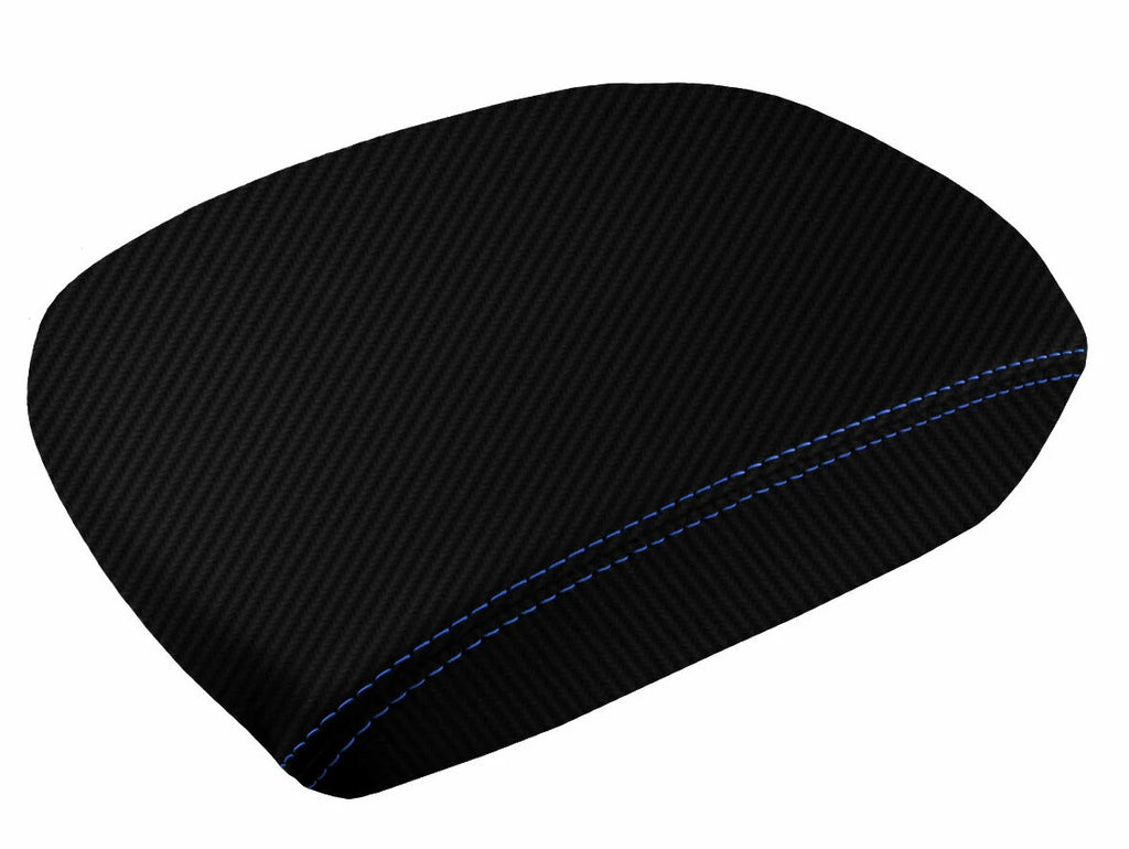 Console Lid Armrest Cover for Honda Pilot (2009–2015) Carbon Fiber Blue Stitch