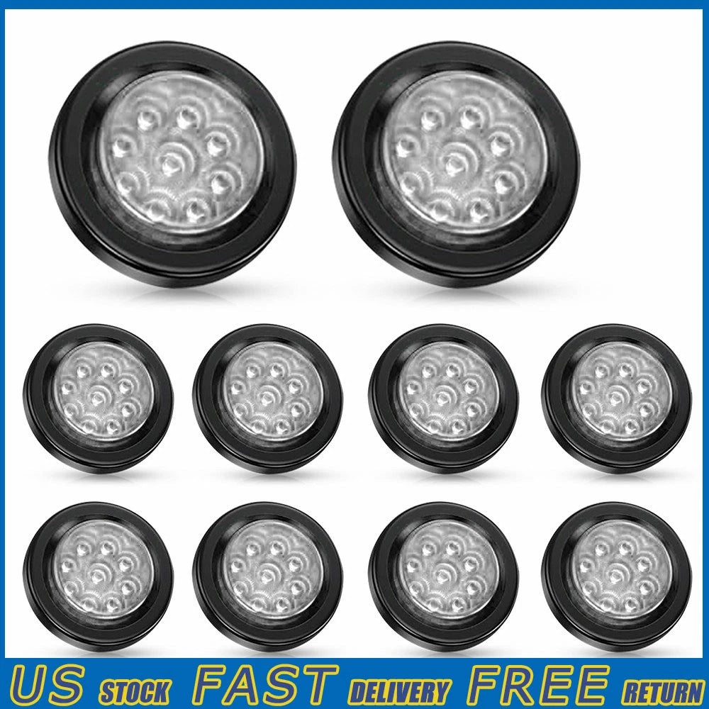 10x 2 Inch DOT Round White LED Side Marker Lights for Truck