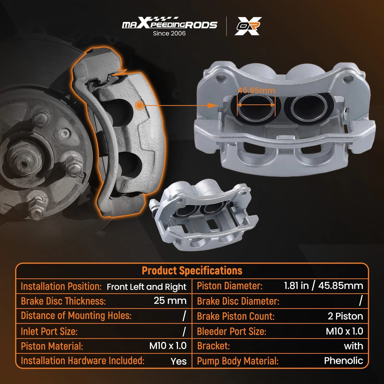 Front Brake Calipers Pair for Chevrolet Equinox Pontiac Torrent (2005–2006)