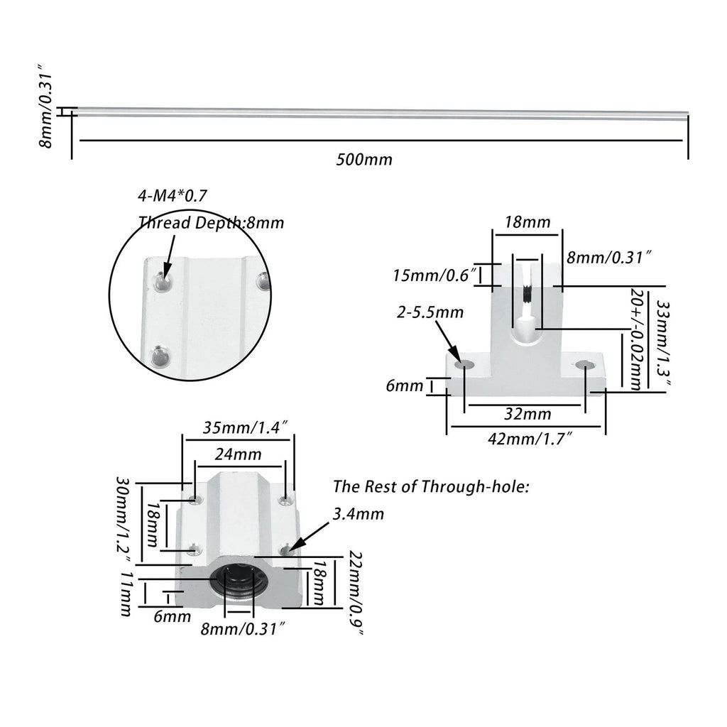2Pcs Linear Motion Rail Shaft Slide Guide for Various Models