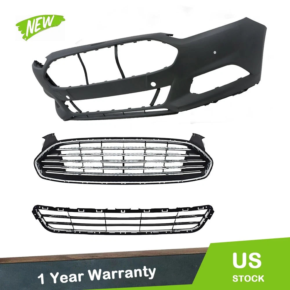 Front Bumper Cover & Grille Combo for Ford Fusion (2013–2016) Black Chrome