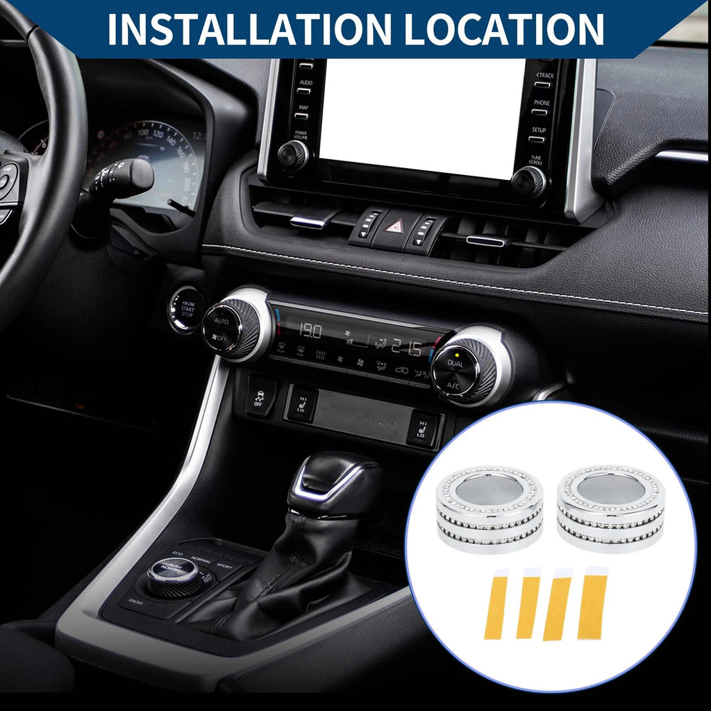 Set of 2 AC Climate Heater Switch Knob Cover Rings for Toyota RAV4 (2020–2023) Silver Tone