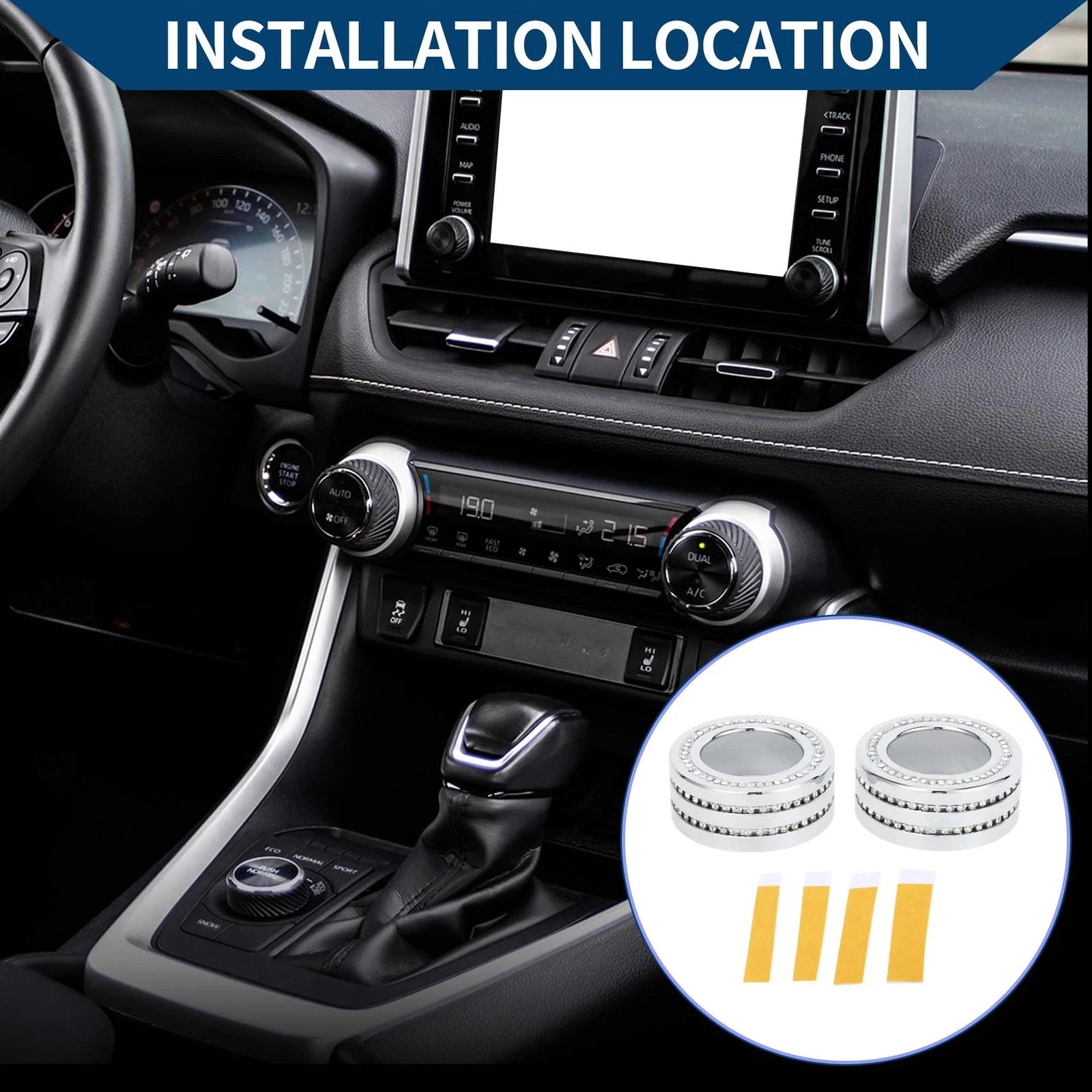 Set of 2 AC Climate Heater Switch Knob Cover Rings for Toyota RAV4 (2020–2023) Silver Tone