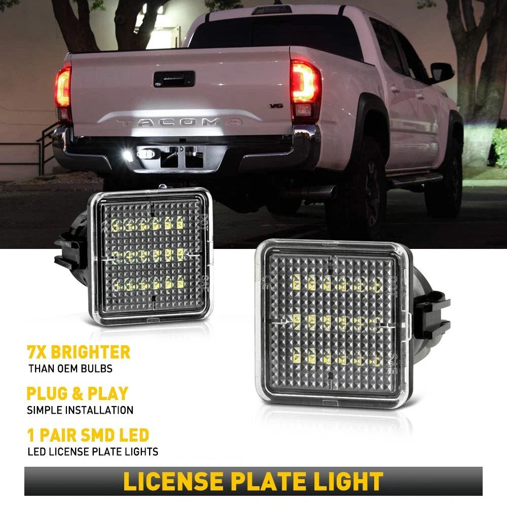 Set of 2 Full LED Black License Plate Lights for Toyota Tacoma Tundra (2016–2021)