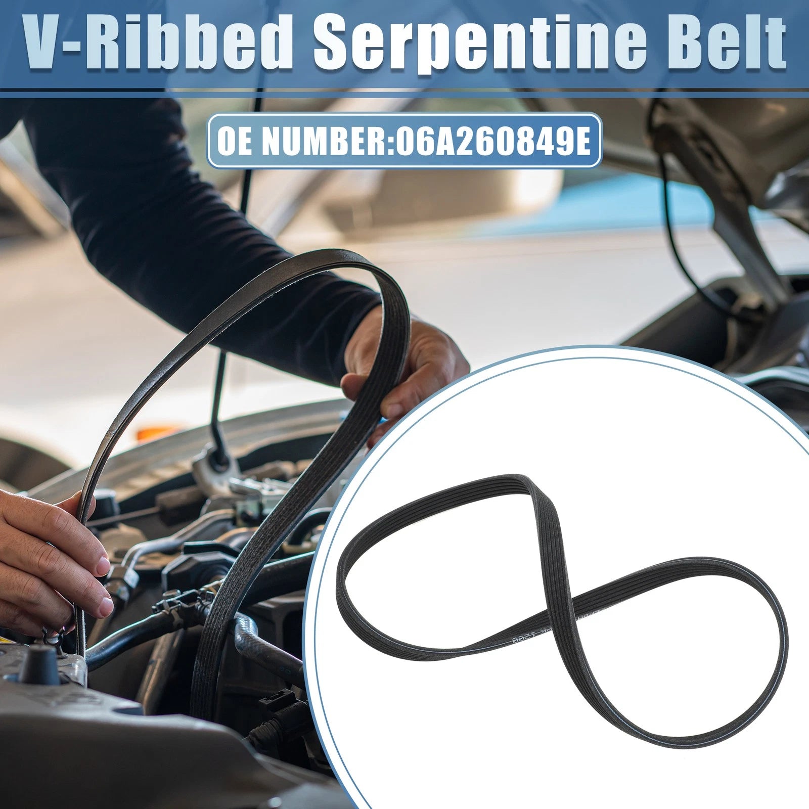 V-Ribbed Serpentine Drive Belt for Volkswagen Jetta (2000–2005) No. 06A260849E