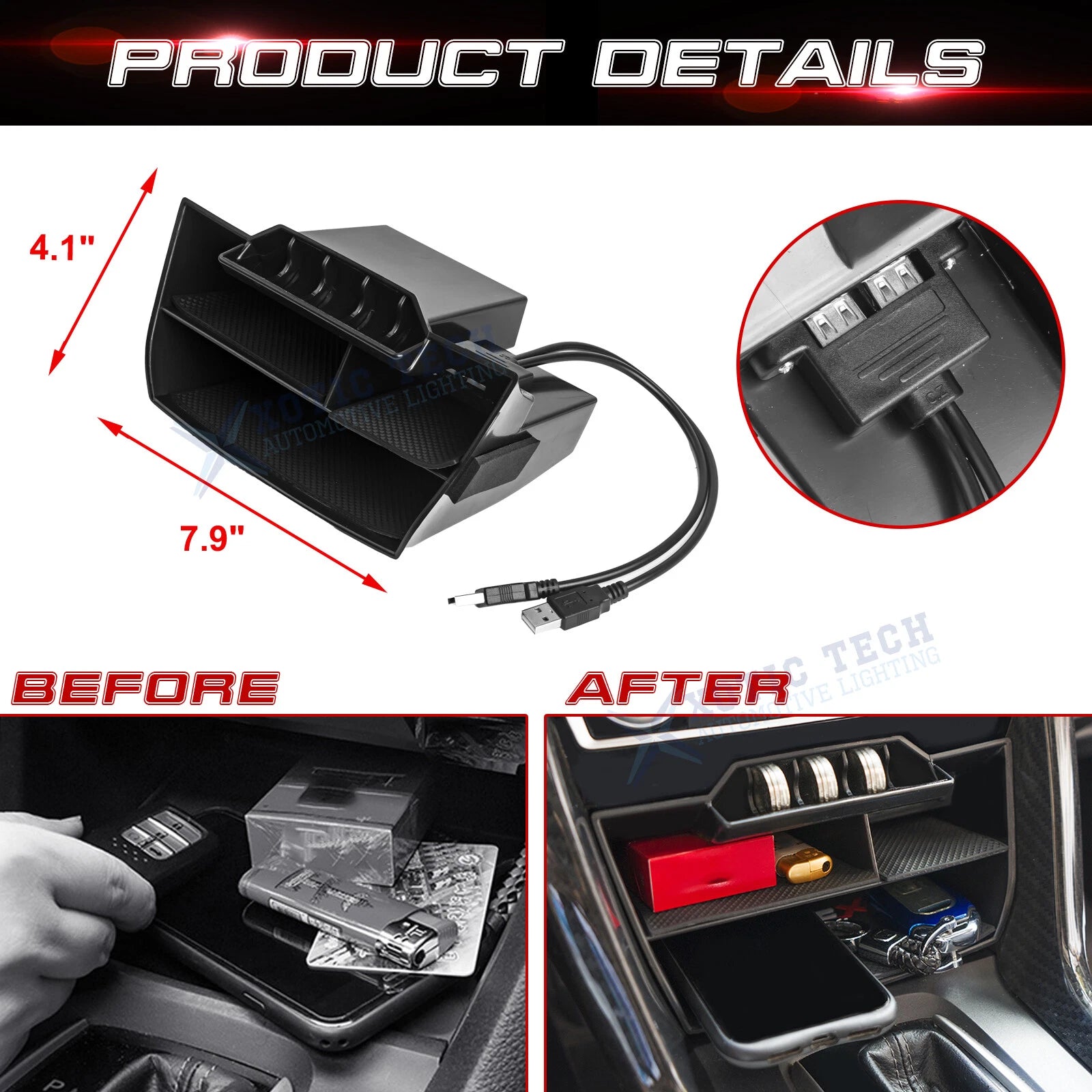 Center Console Armrest Box Organizer Insert with Cup Holder for Honda Civic (2016-2021)