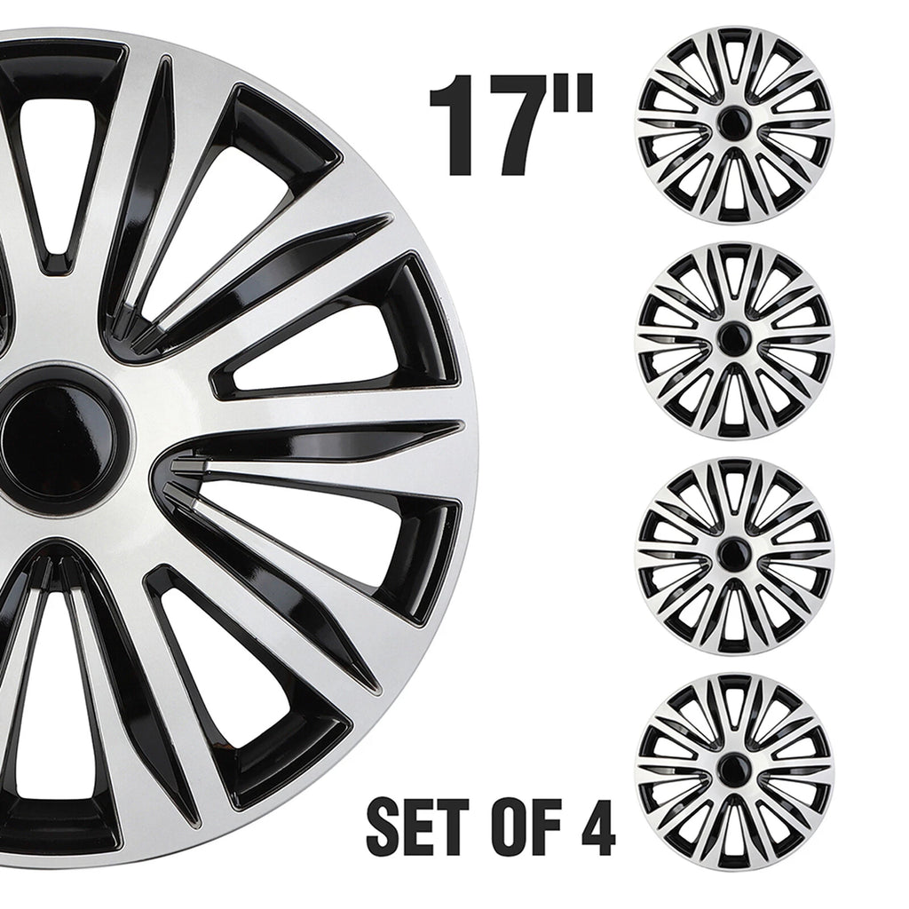 Set of 4 Wheel Covers for R17 Tire & Rim (Black & Silver)