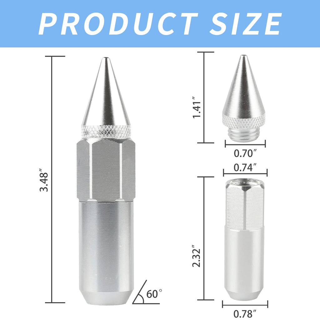 20X Wheel Lug Nuts M12x1.5 for Universal Tuner Vehicles (Silver)