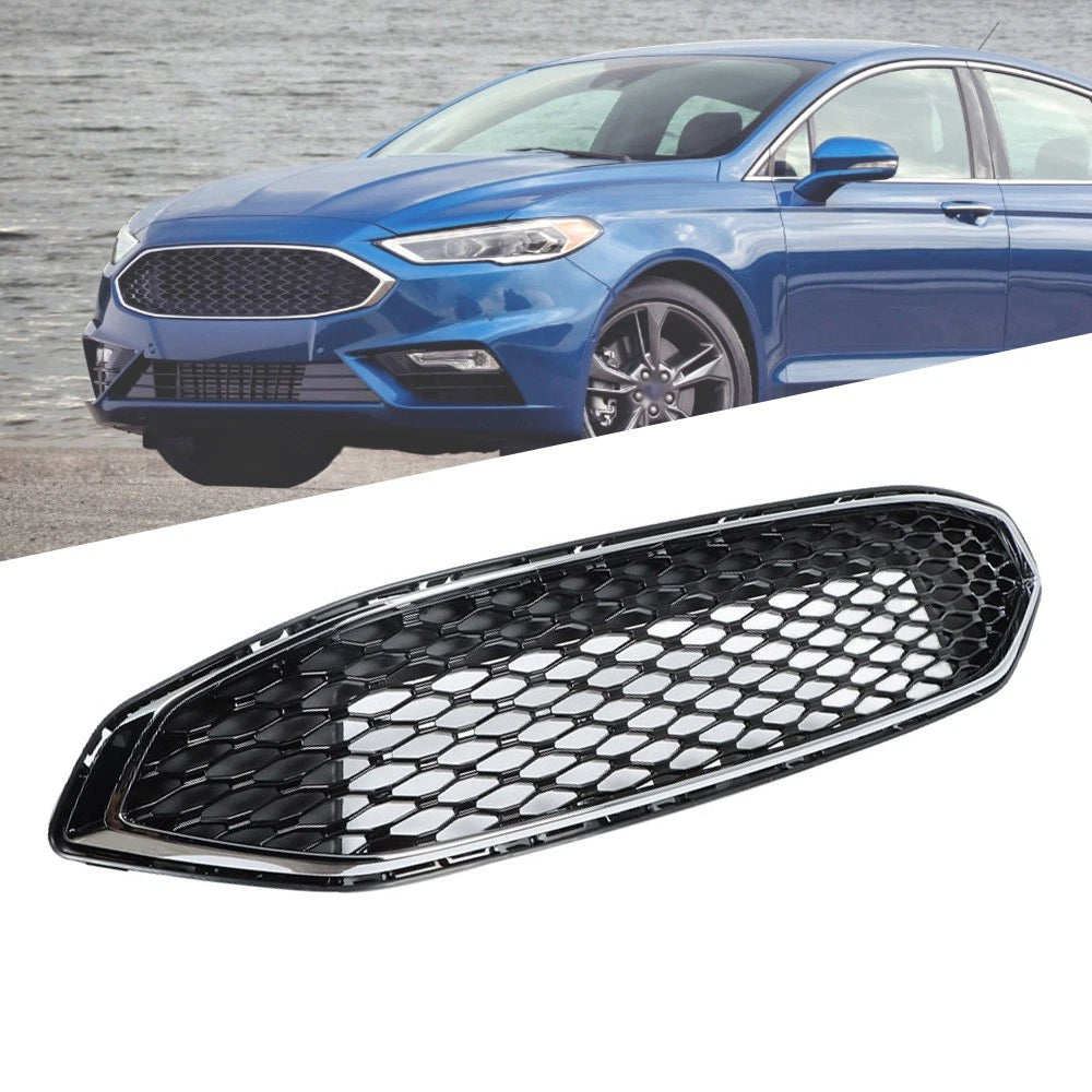 Front Grille Bumper for Ford Fusion (2017–2018) Honeycomb Chrome Black