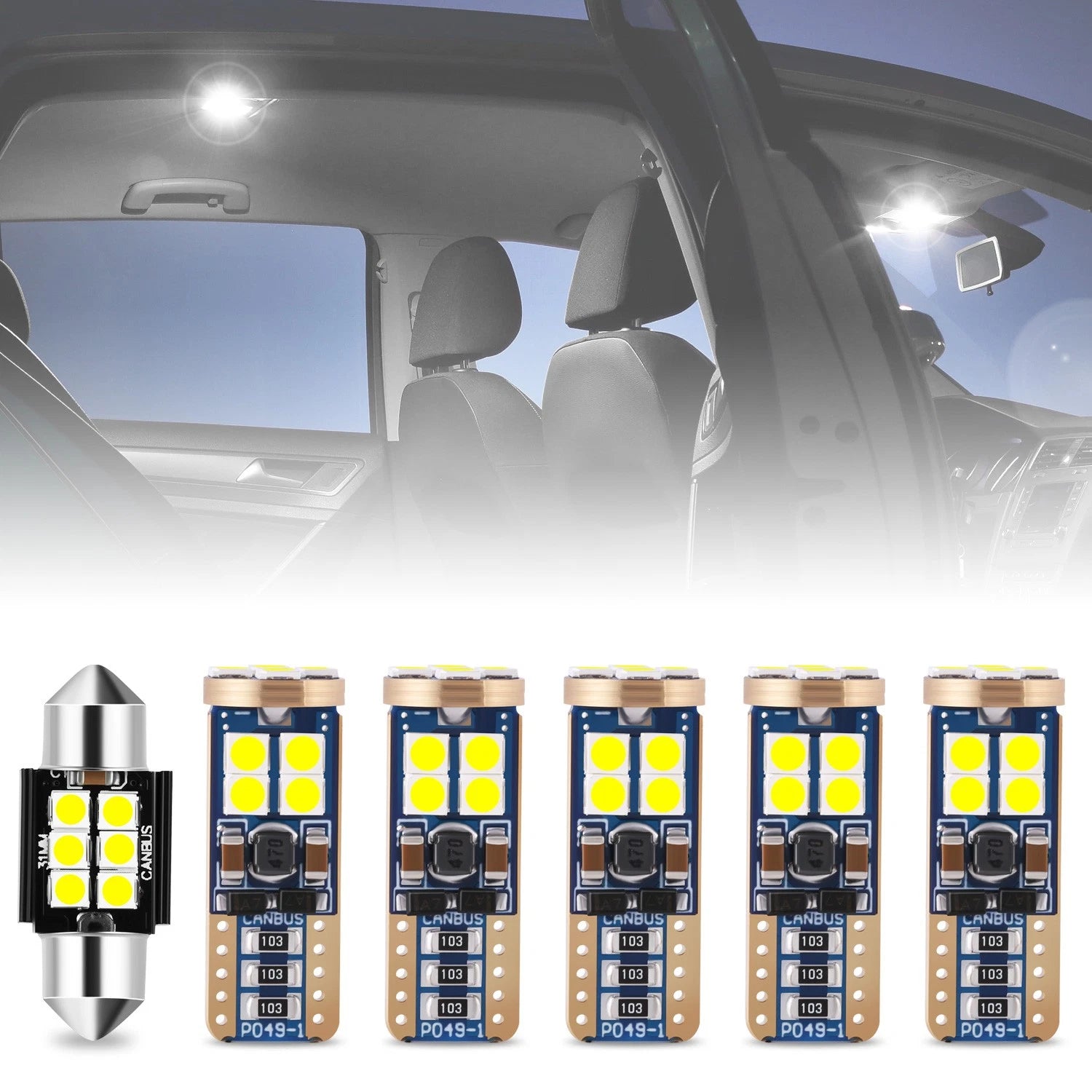 Set of 6 Interior Dome License Plate Cargo Map Light Bulbs for Toyota Corolla (2009–2022)