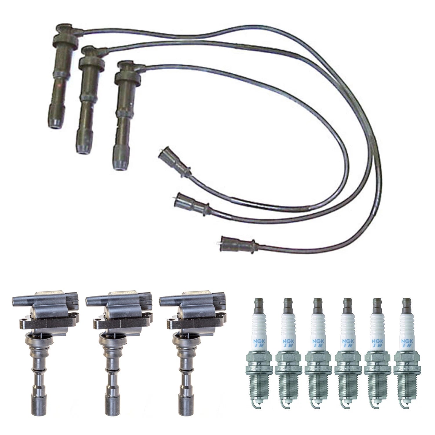 Set of 3 Ignition Coil Wires & 6 NGK Iridium Spark Plugs for Sedona (2002–2006)