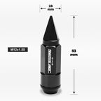 Set of 20 M12X1.5 Black JDM Cone Spiked Cap Wheel Lug Nuts + Extension 23mm
