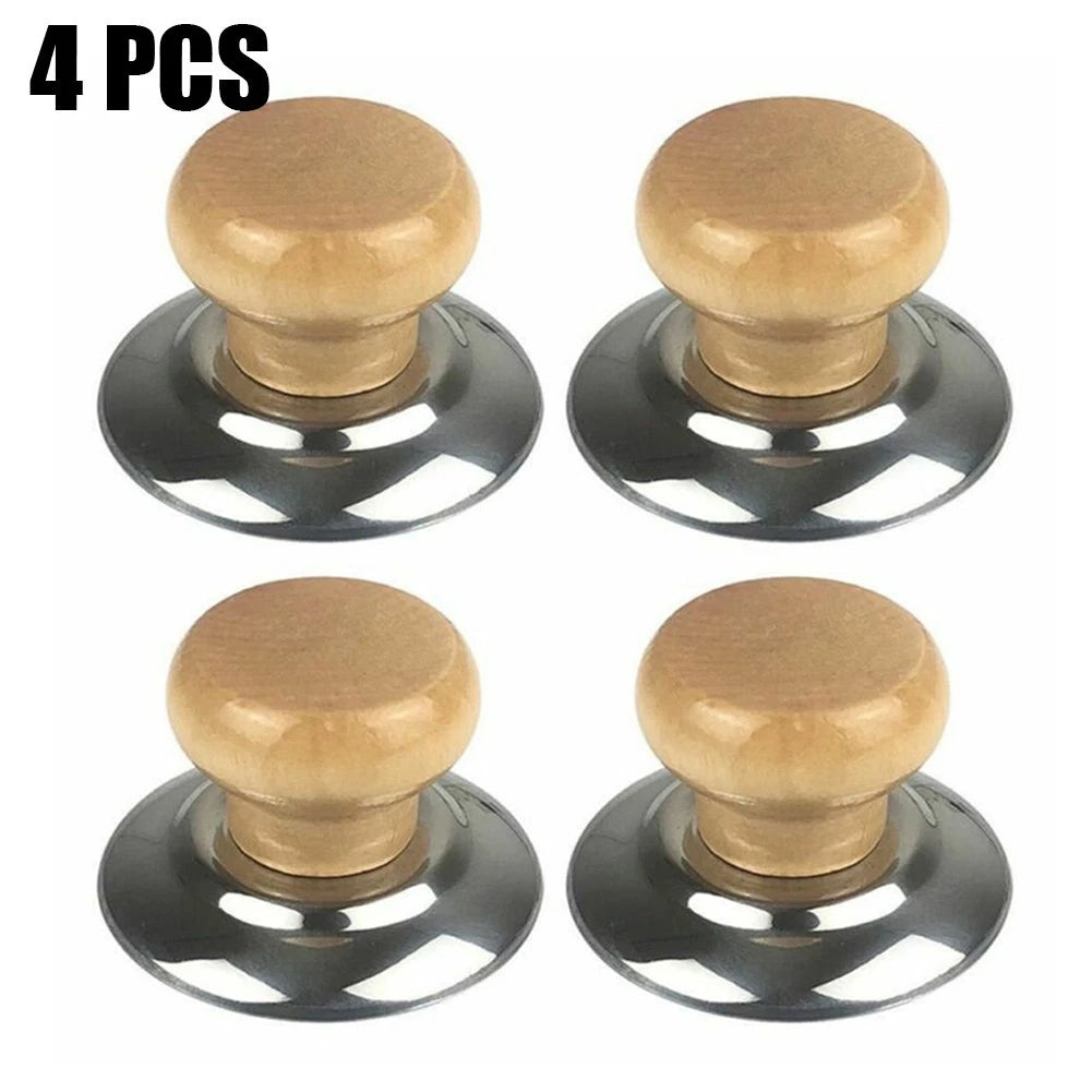 Pot Lid Knob with Wood Handle for Universal Use (2.24 x 1.54 Inch)