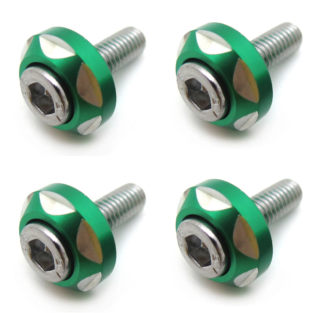 Set of 4 Silver Tone Round Green 6mm License Plate Frame Screws for Auto Motorcycle
