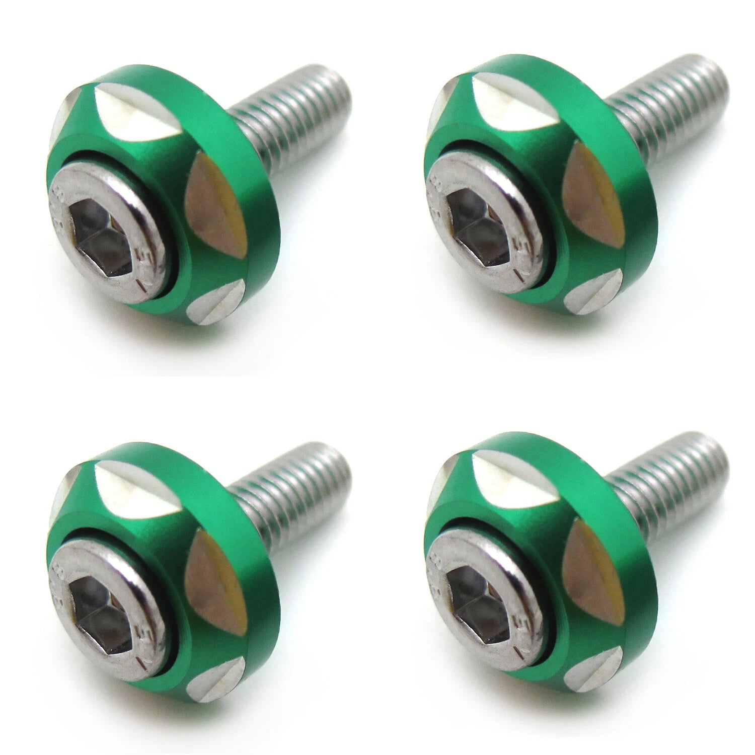 Set of 4 Silver Tone Round Green 6mm License Plate Frame Screws for Auto Motorcycle