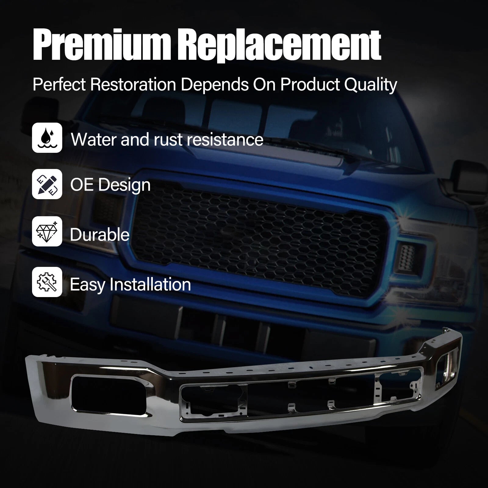 Chrome Steel Front Bumper for Ford F-150 (2018–2020)