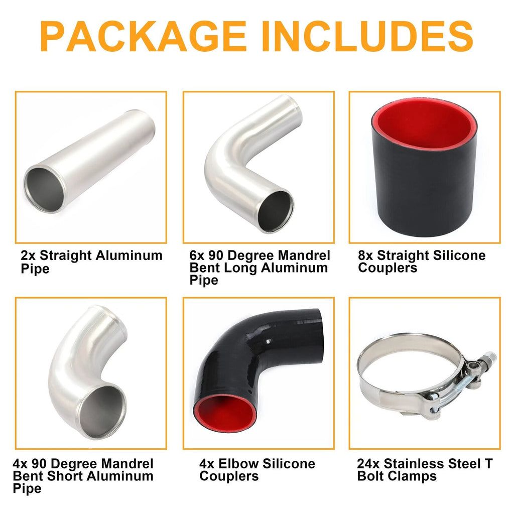 12PCS 2.5" Intercooler Piping Kit with T-Bolt Clamps & Silicone Couplers