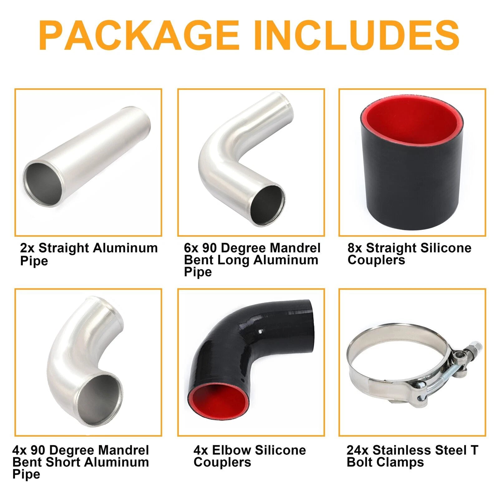 12PCS 2.5" Intercooler Piping Kit with T-Bolt Clamps & Silicone Couplers