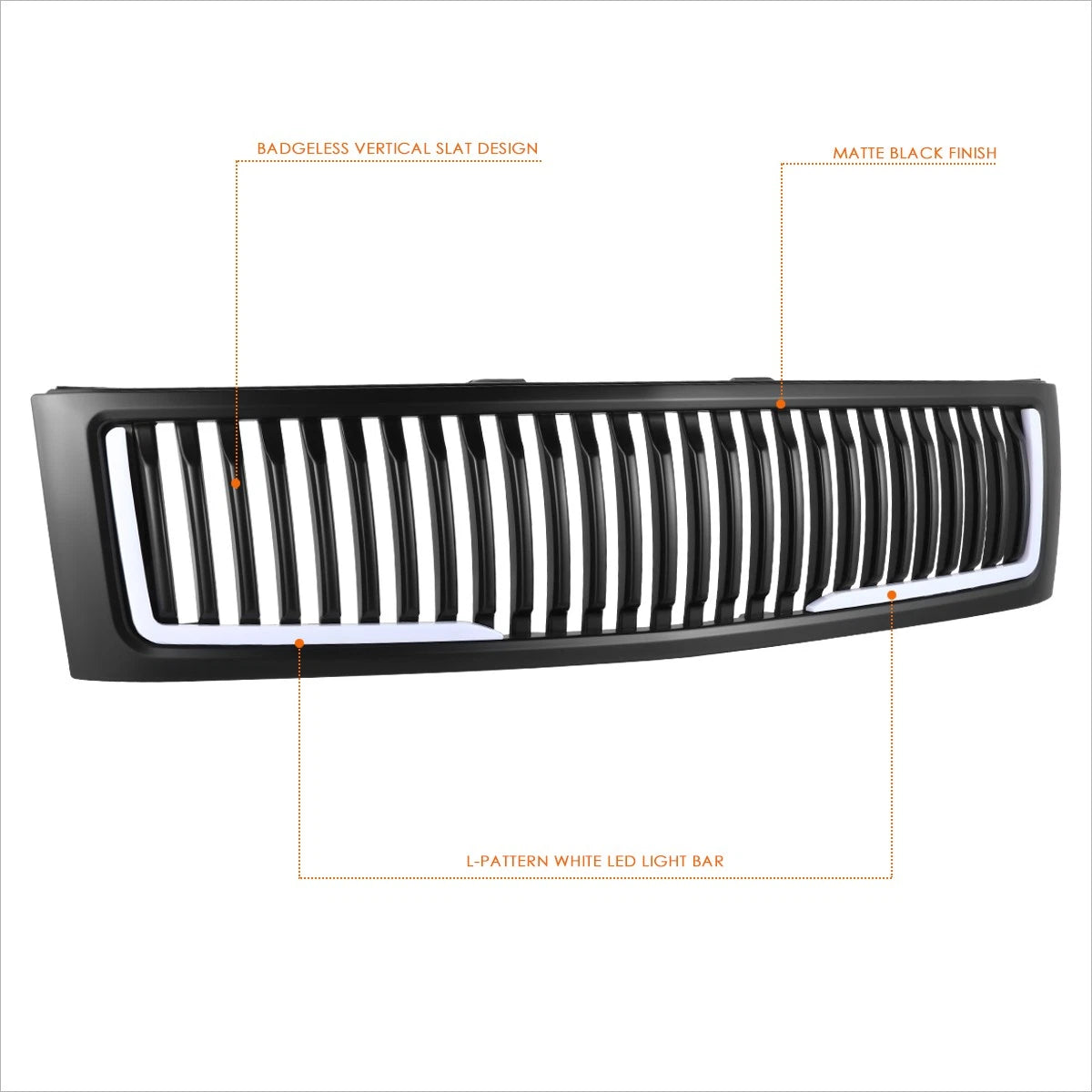 Vertical Fence Front Bumper Grille w/LED DRL for Chevy Silverado 1500 (2007–2013)