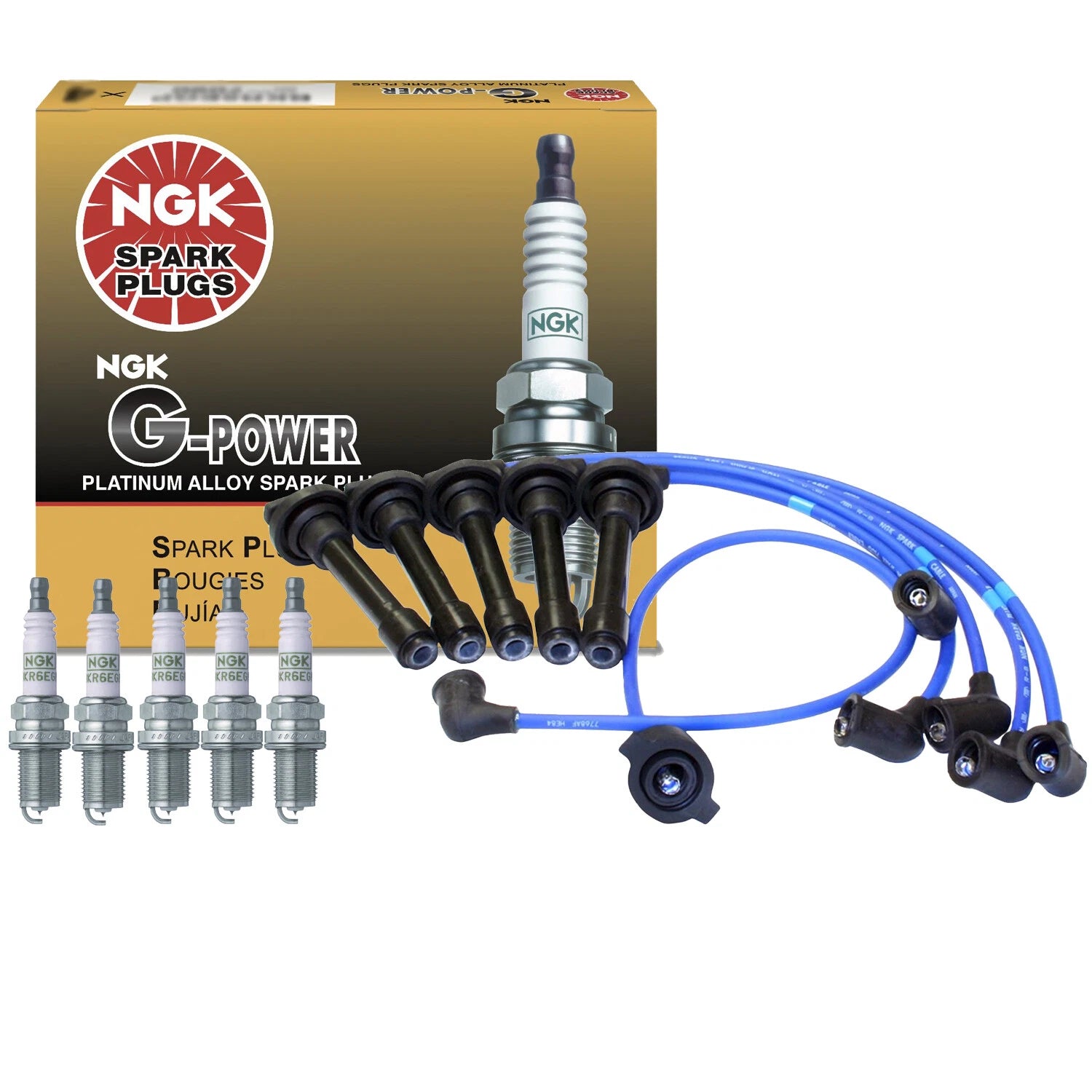 NGK HEI Ignition Coil & 8 V-Power Spark Plugs Kit for Ford Mercury V8 (—)