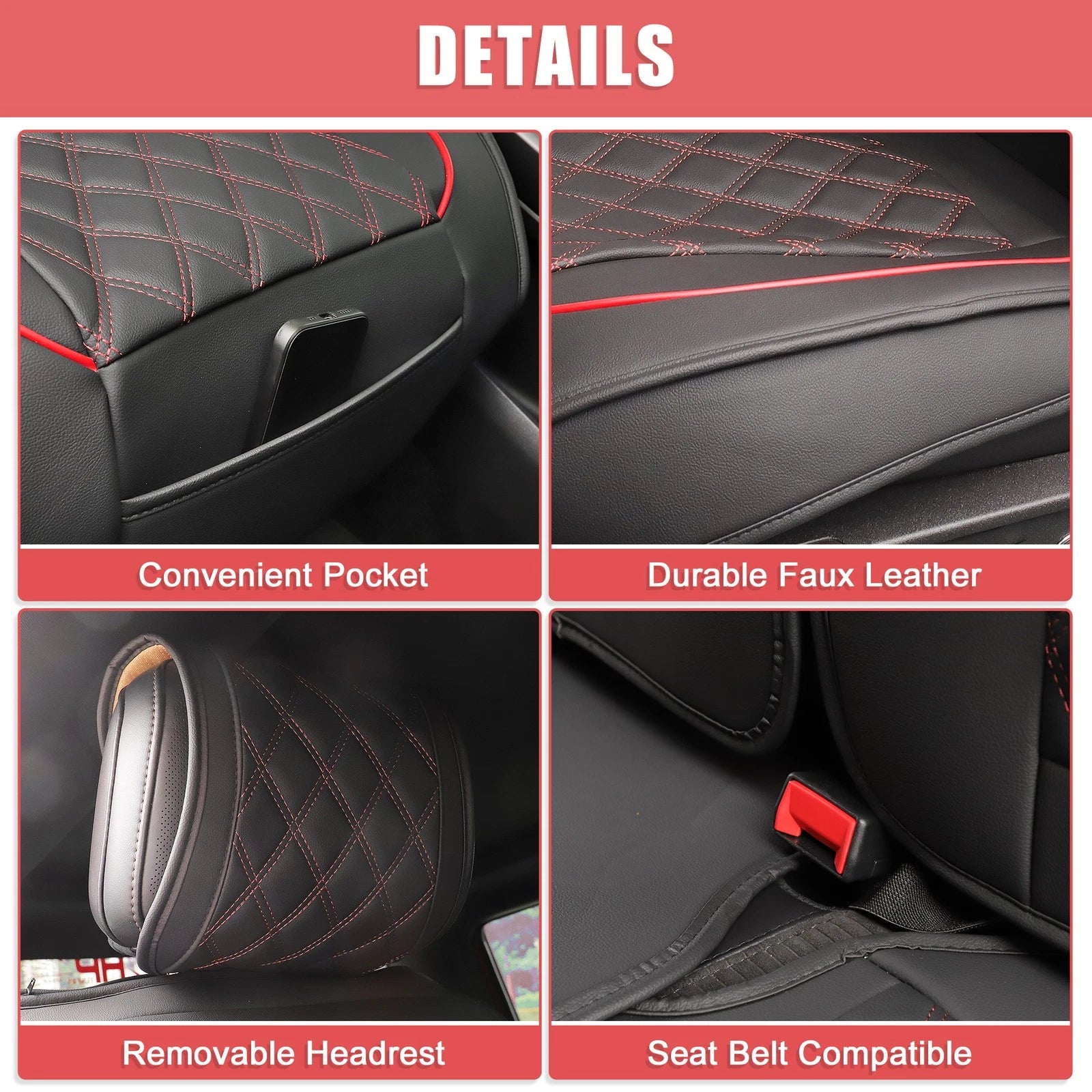 Set of 2 Front Seat Covers for Chevrolet  - Black Red