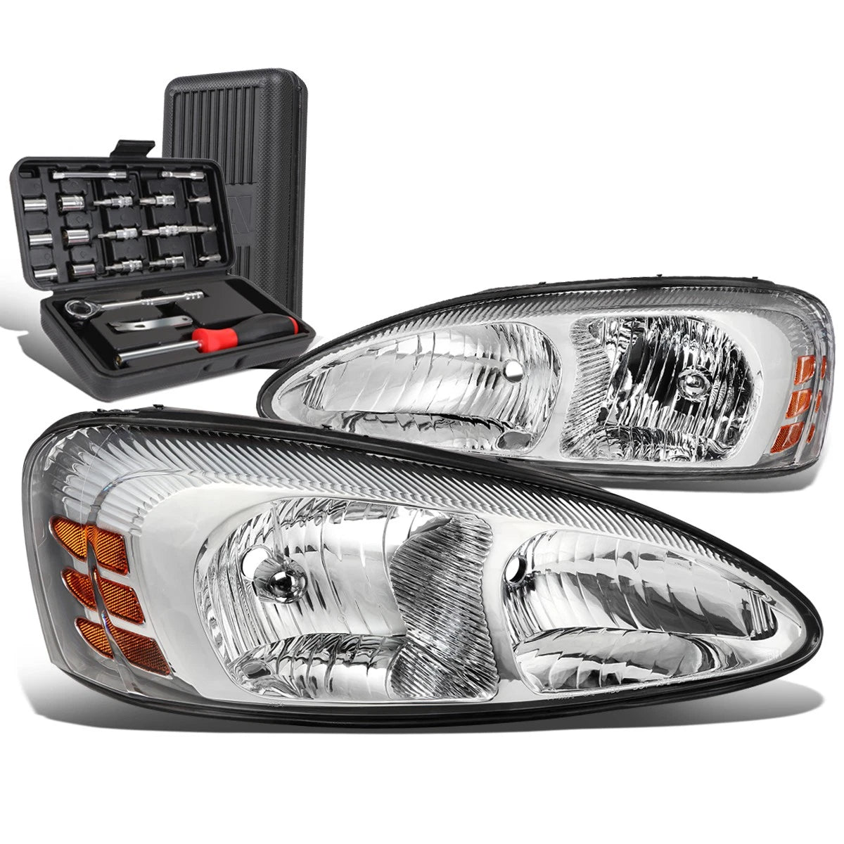 Pair Chrome Amber Side Headlight Lamps for Pontiac Grand Prix (2004–2008)