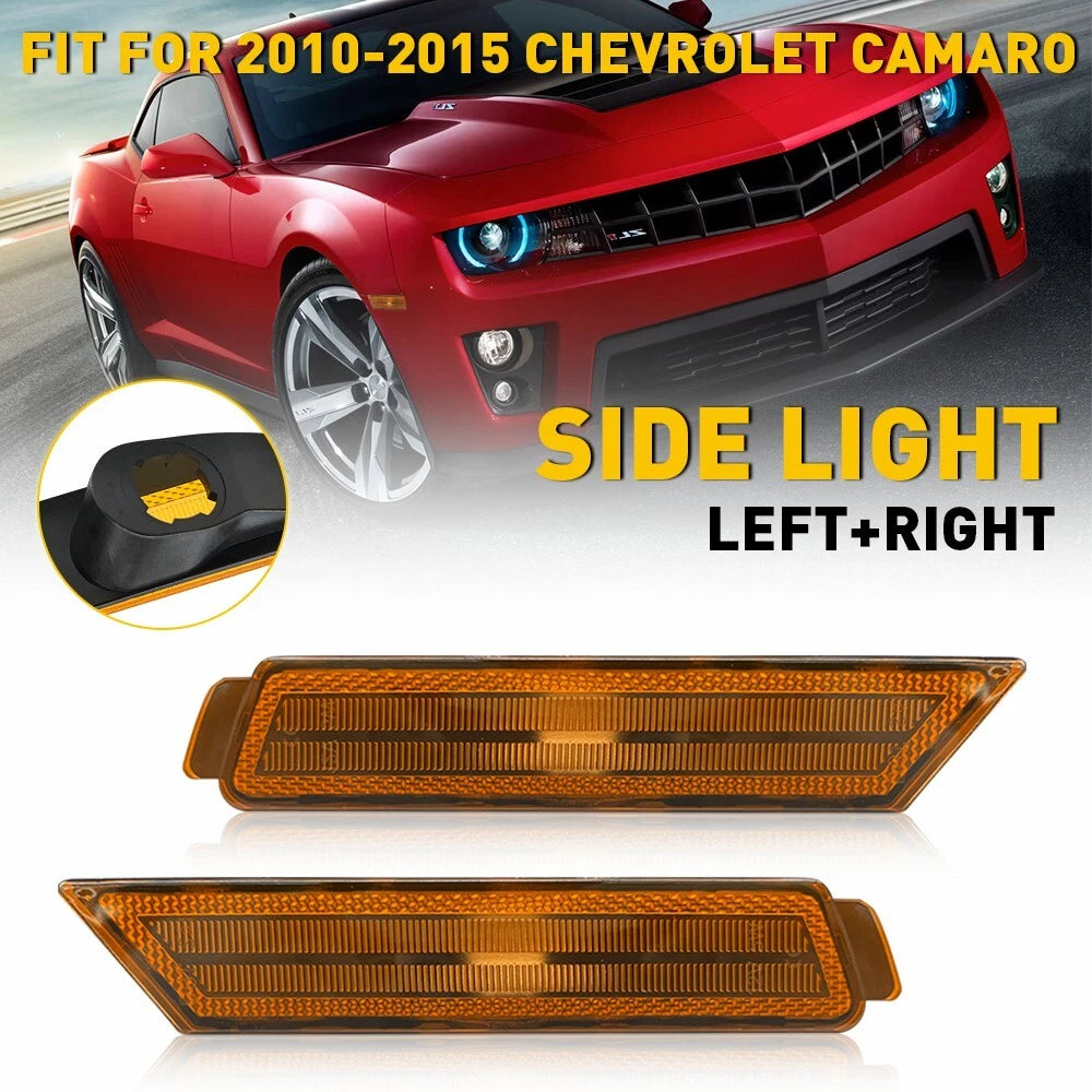 Set of 2 Front Side Marker Signal Reflectors Amber Lens for Chevy Camaro (2010–2015)