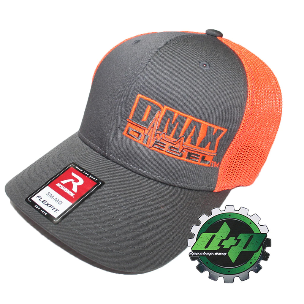 Duramax Diesel Hat for DMAX Truck (Flex Fit, Grey/Orange, S/M)