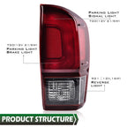 Set of 2 Red/Black Rear Tail Lights for Toyota Tacoma (2016–2022)