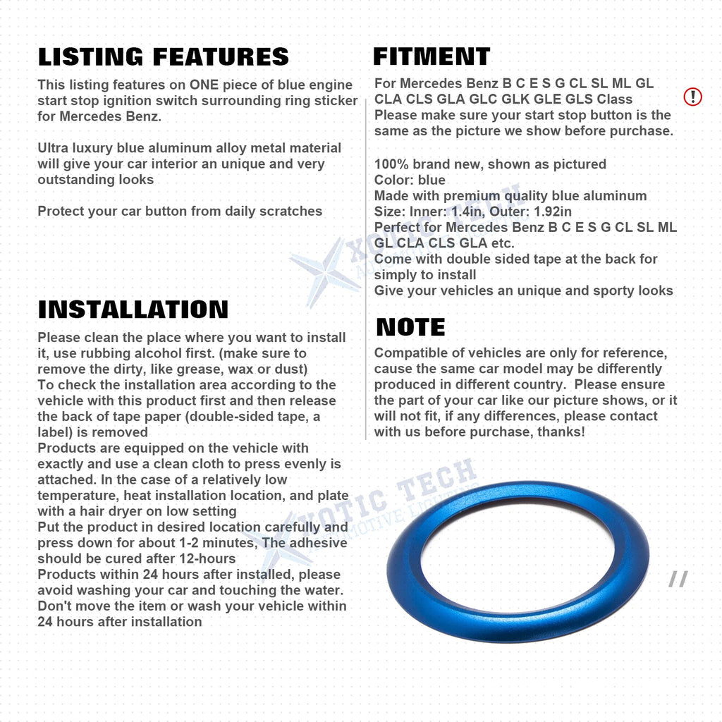 Blue Engine Start Button Ring Trim for Mercedes-Benz B-Class (2010-2019)