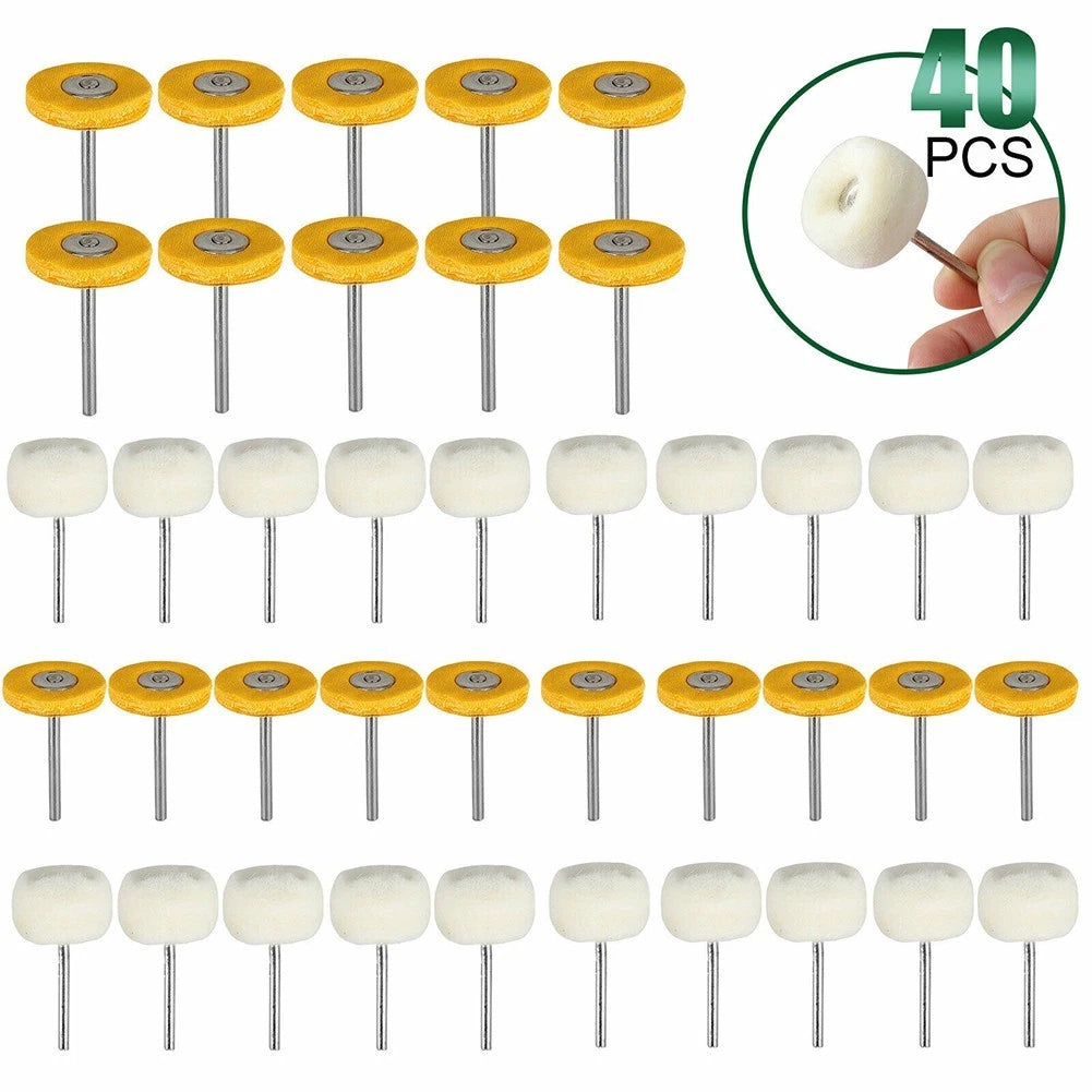 Set of 40 Polishing Buffing Wool Cotton Wheel Brush Tools 3mm Shank