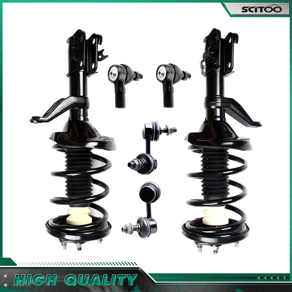 Set of 6 Front Strut w/ Coil Spring Outer Tie Rod Sway Bar for Honda CR-V (2002–2006)