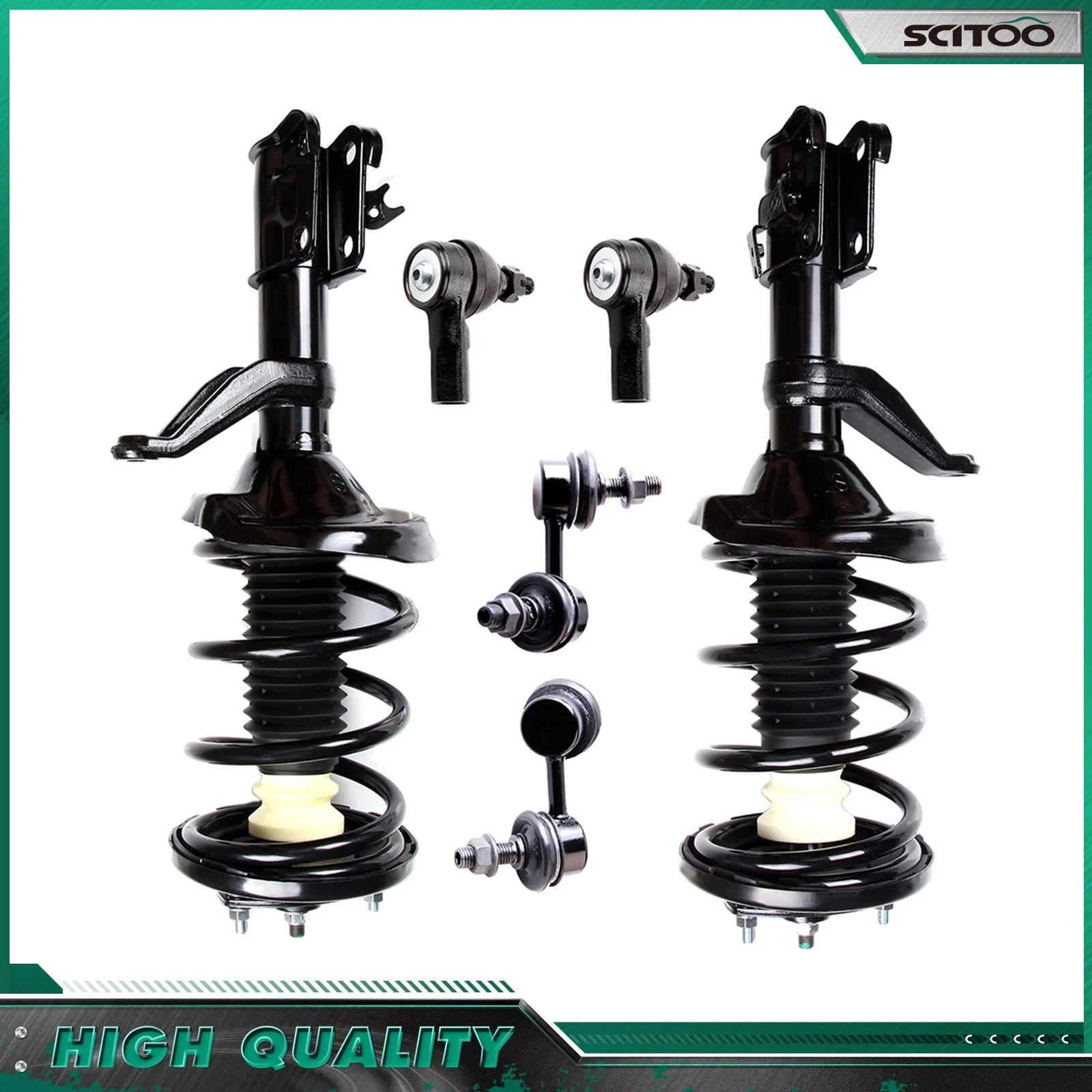 Set of 6 Front Strut w/ Coil Spring Outer Tie Rod Sway Bar for Honda CR-V (2002–2006)