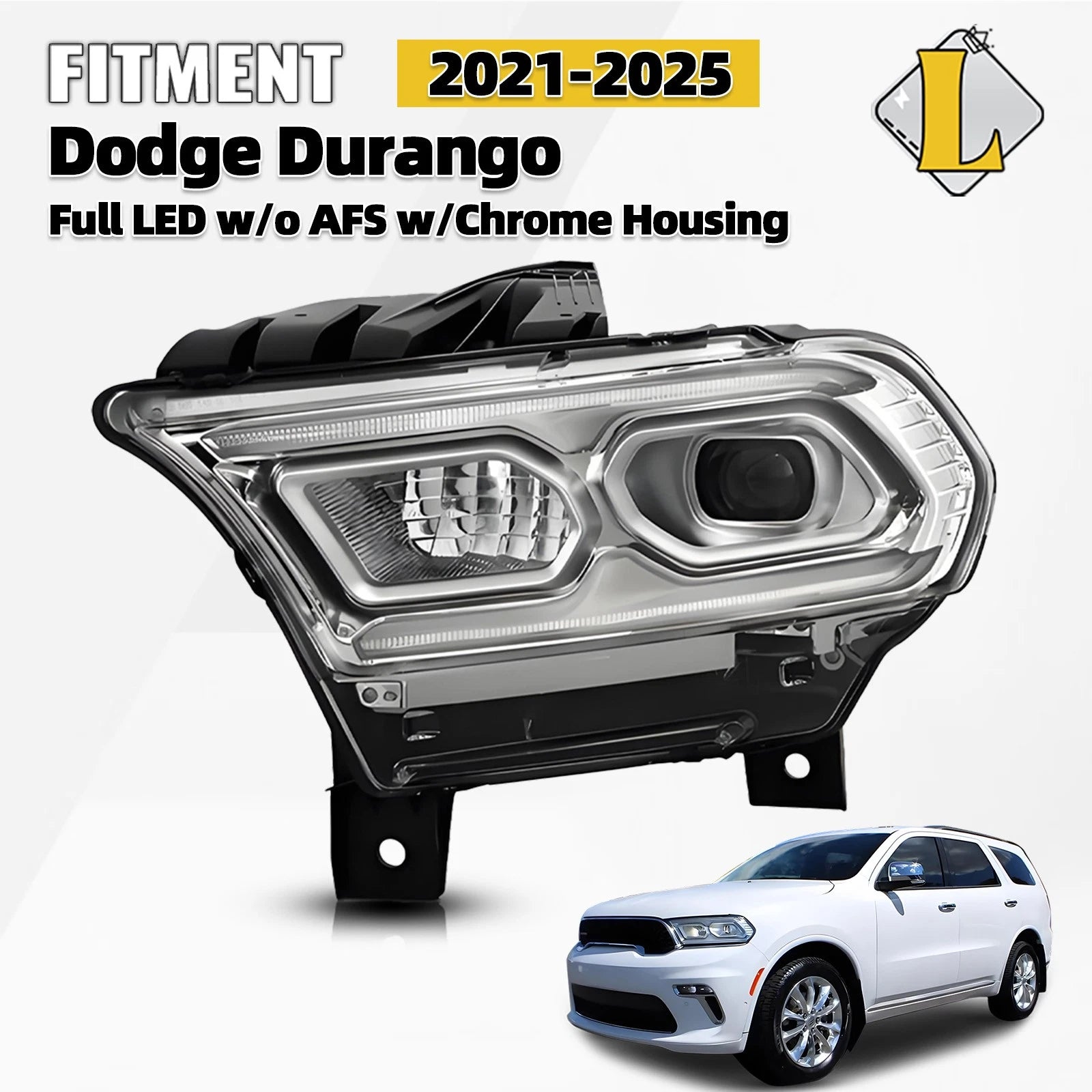 Full LED Projector Headlight for Dodge Durango (2021–2025) Chrome Left