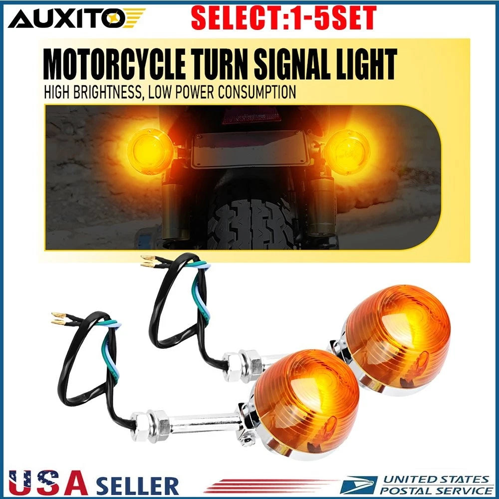 Set of 2 Amber Halogen Turn Signal Indicator Lights for Universal Motorcycle (12V)