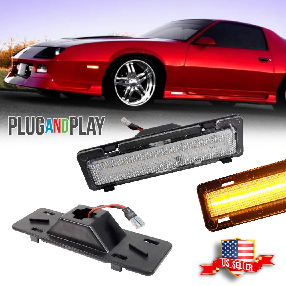 2X Clear LED Bumper Side Marker Lights for Chevy Camaro Pontiac Firebird (1982–1992)
