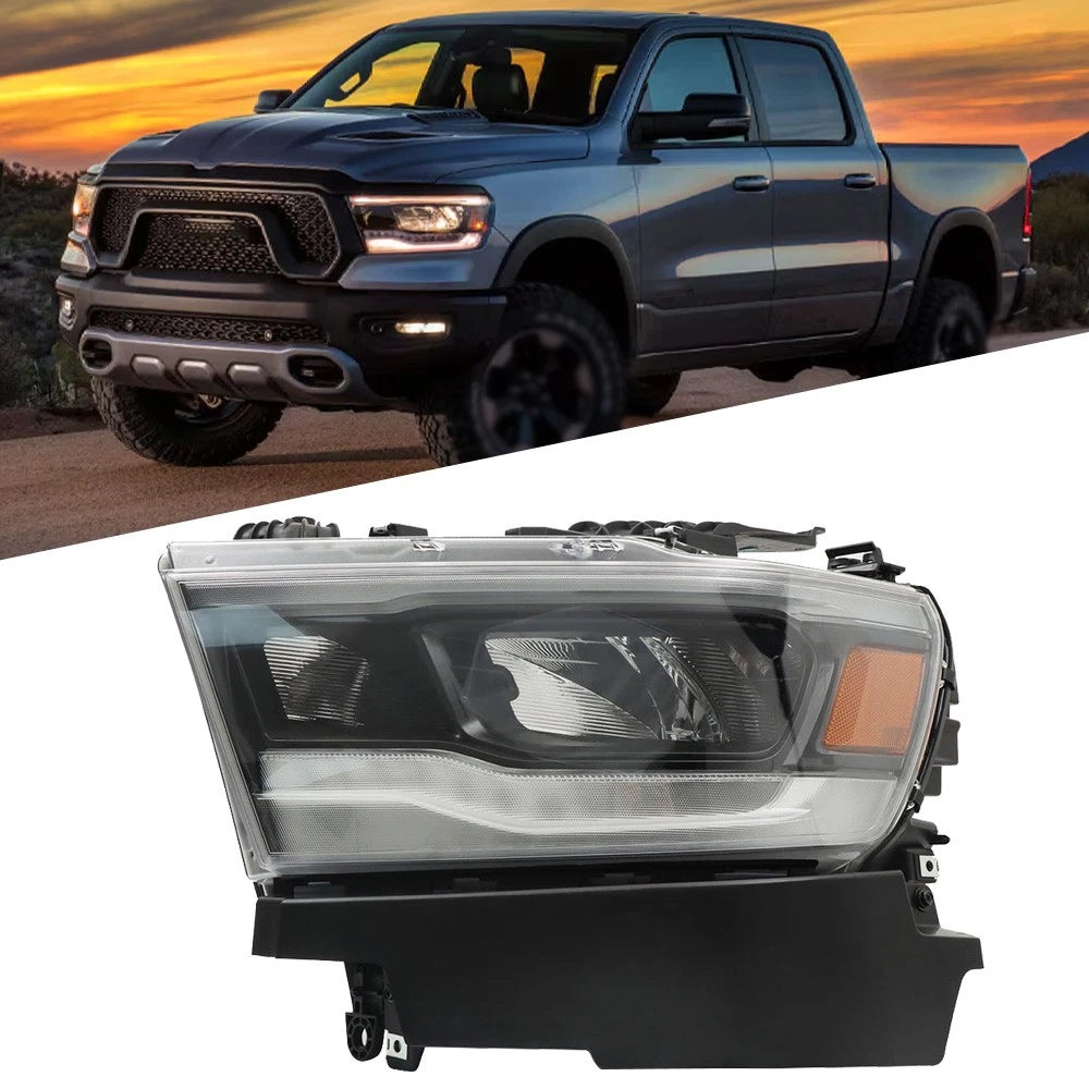 Black LED Headlight Housing with DRL for Dodge RAM 1500 (2019â2023)
