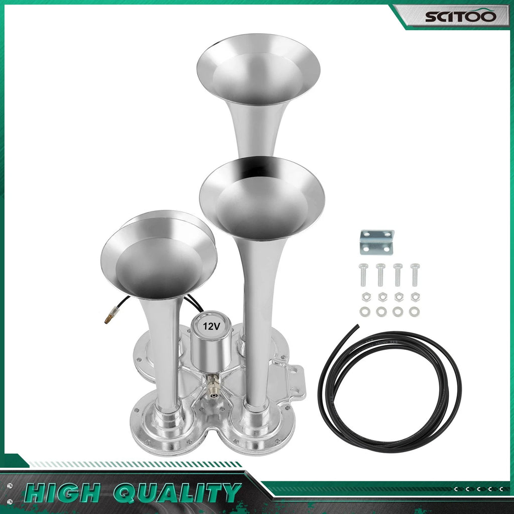 Electric Air Horn Kit 150DB 4 Trumpet for Truck Van Car Boat