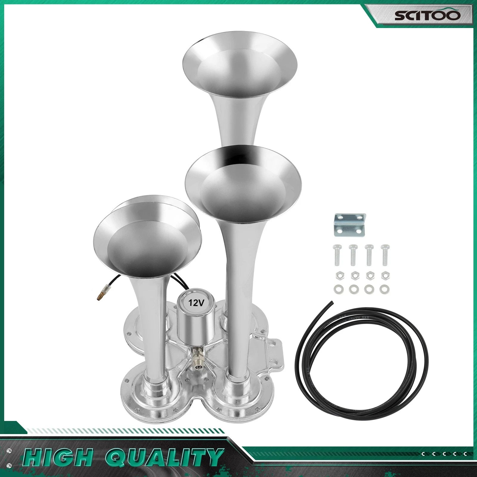 Electric Air Horn Kit 150DB 4 Trumpet for Truck Van Car Boat