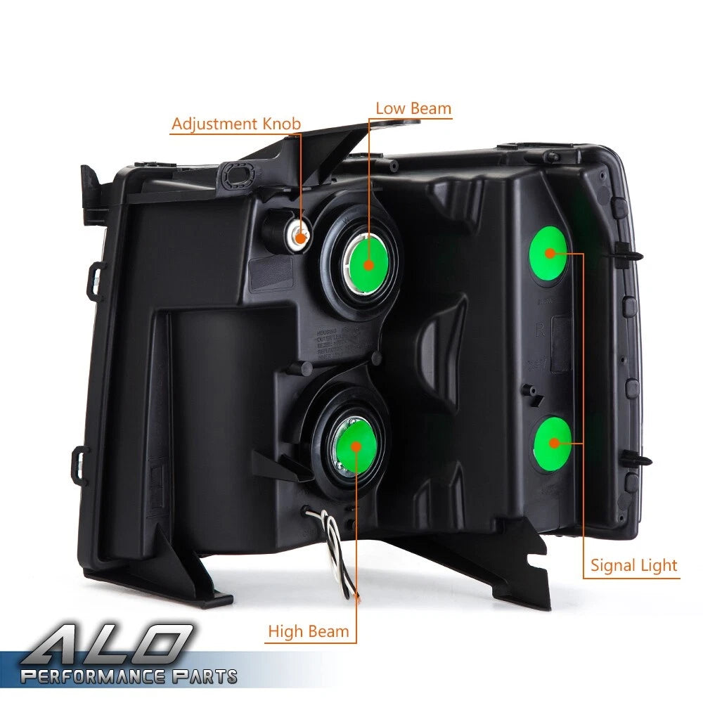 LED DRL Black Headlights for Chevy Silverado 1500 2500 3500 (2007–2014)