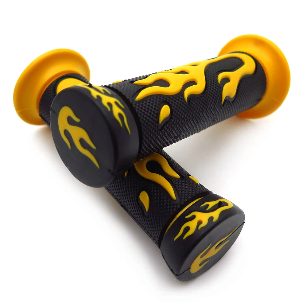 1" Yellow Flame Black Hand Grips for Yamaha FZR YZF 600 (1990–1999)