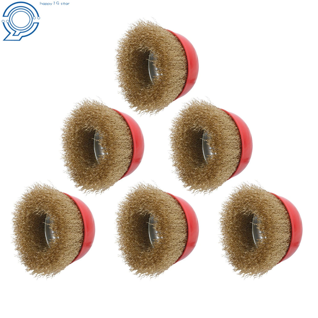Set of 6 Crimped Wire Cup Wheel Brushes for Grinders, 5/8"-11 Arbor