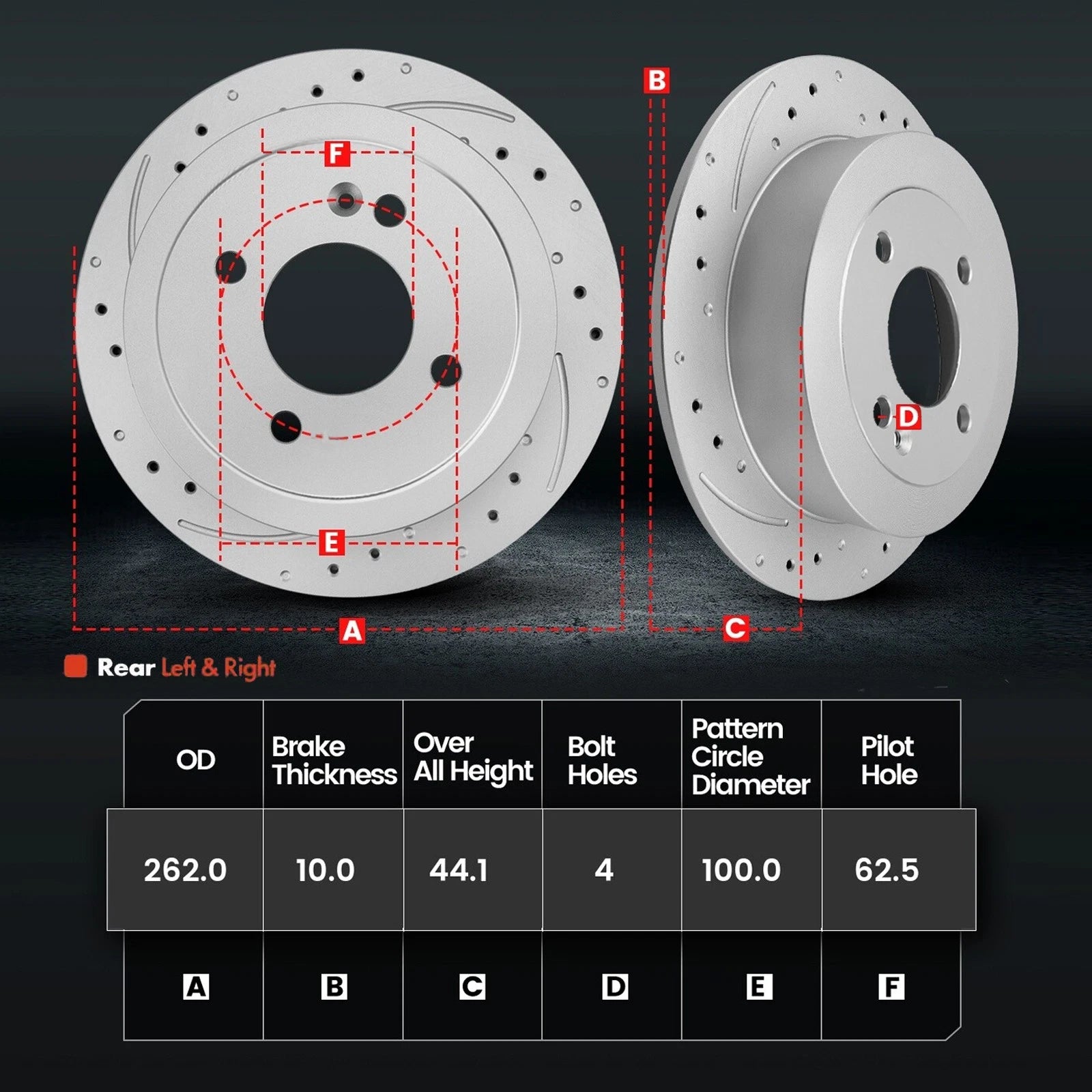 Rear Drilled Slotted Rotors + Ceramic Pads for Hyundai Accent Kia Rio (2012–2017)