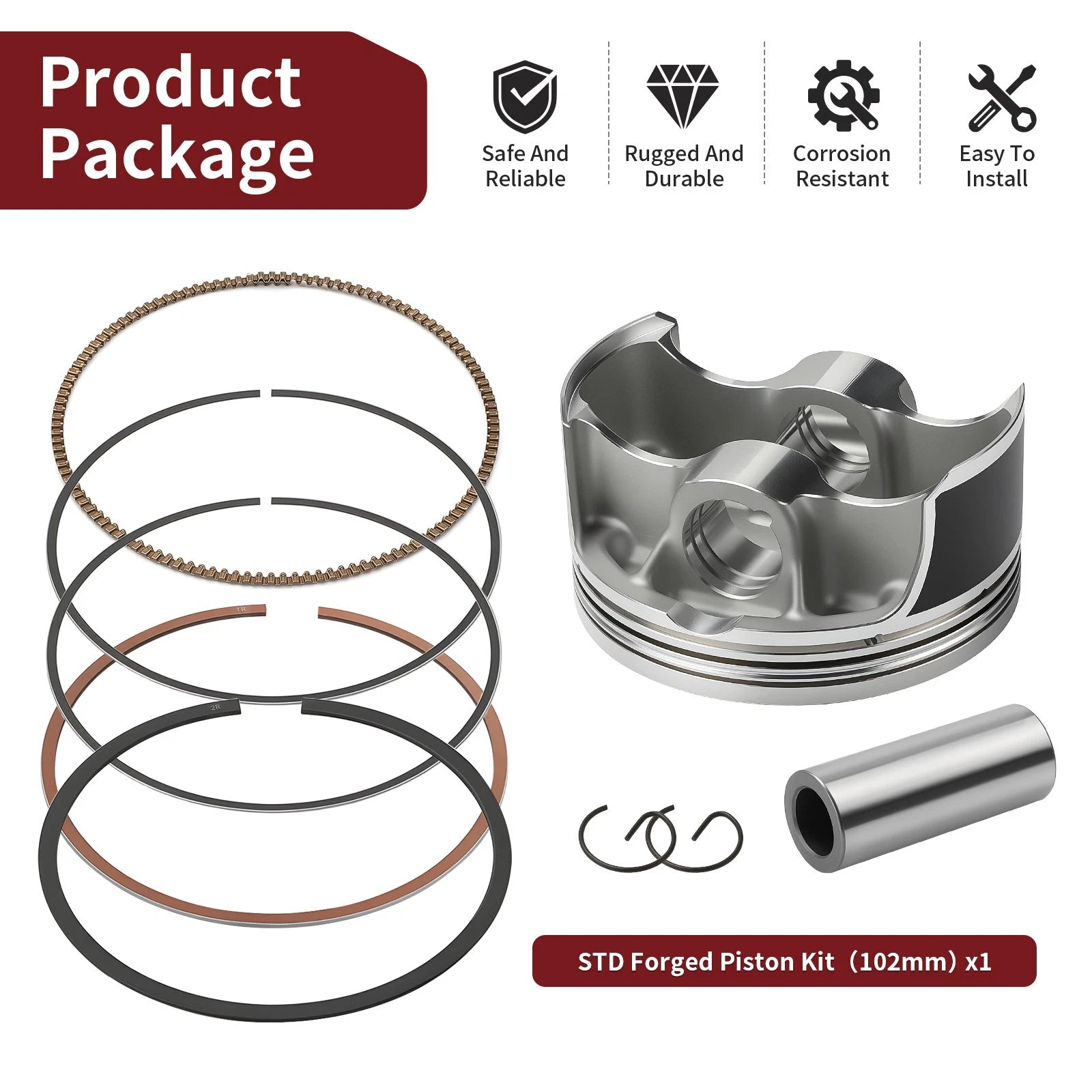 102mm STD Forged Piston & Rings Kit for Yamaha Grizzly Rhino Raptor 700 (2007–2014)