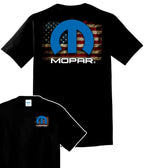 Mopar M Emblem American Flag Licensed Black T-Shirt for Chrysler Owners